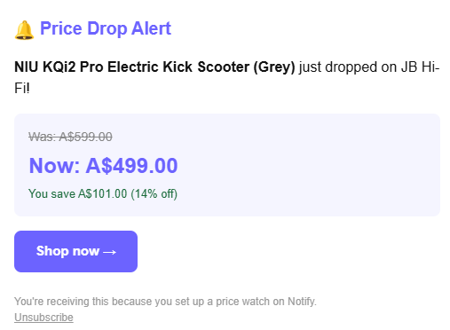 Email when price drops